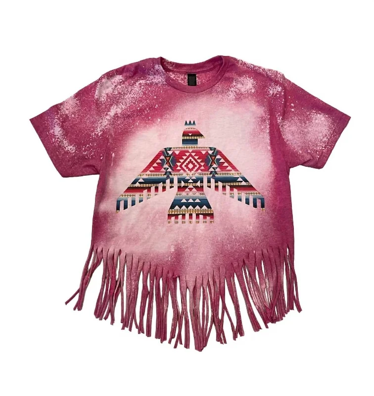 Thunderbird Fringe Hem Tee In Aztec Pink