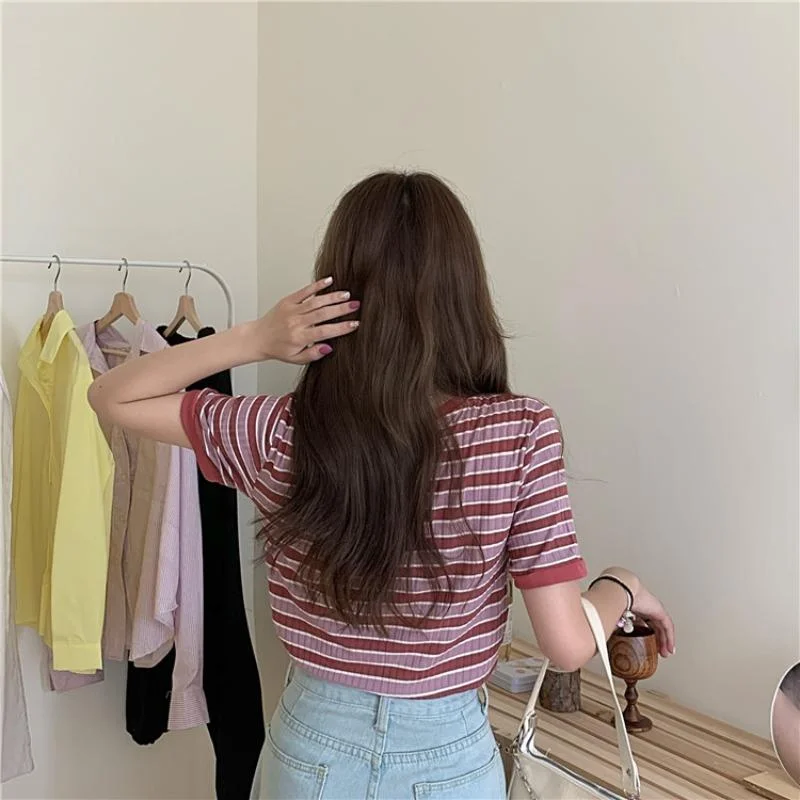 Women's Casual Contrast Color Striped T-shirts