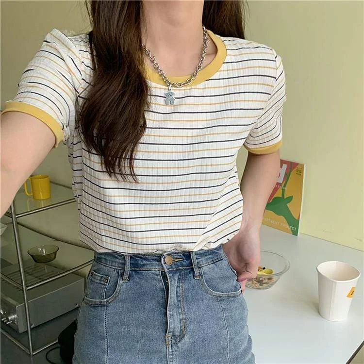 Women's Casual Contrast Color Striped T-shirts