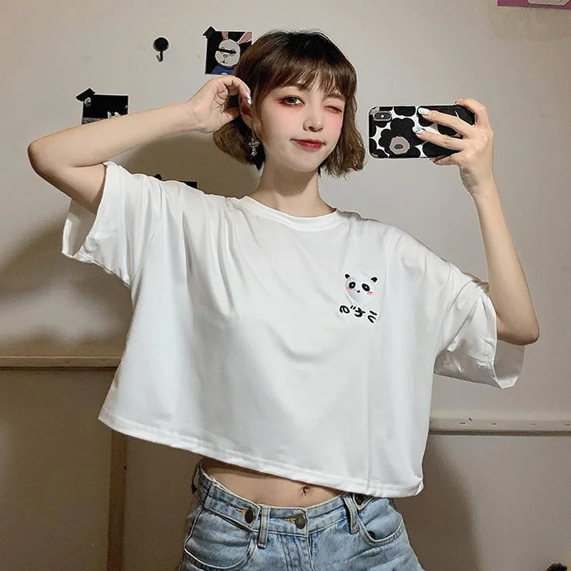 Women's Cute Panda Embroidered T-shirts