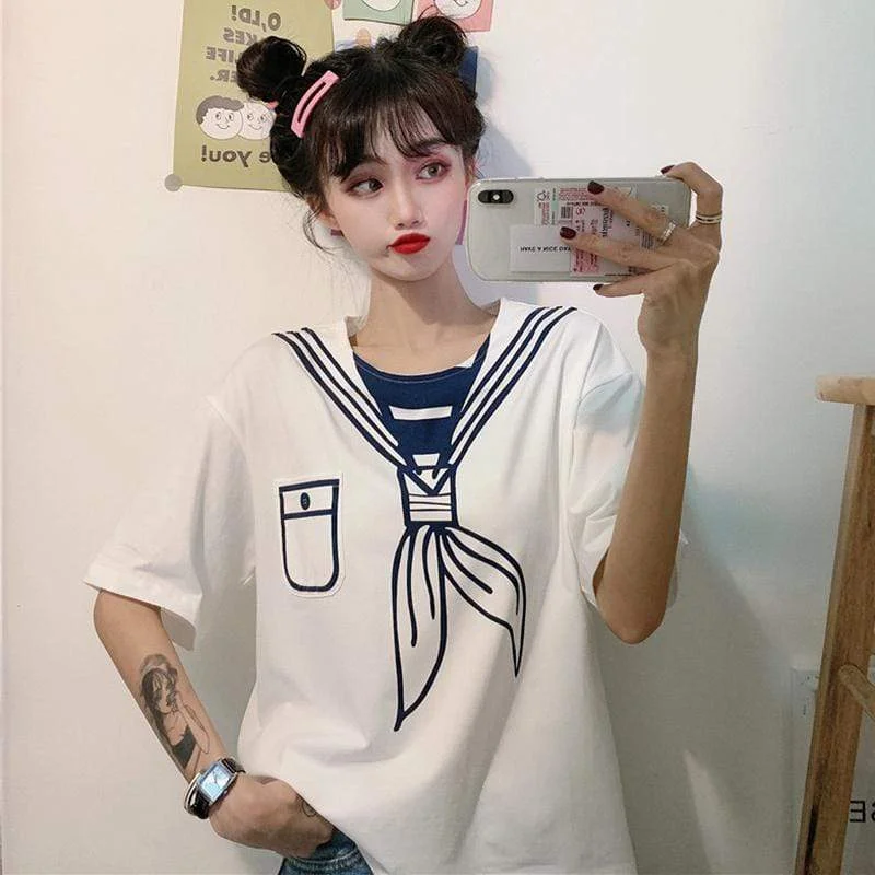 Women's Harajuku Pattern Round Collar T-shirts