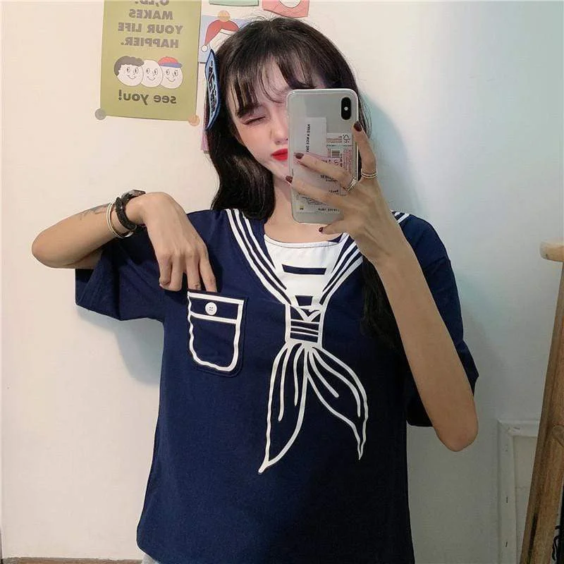 Women's Harajuku Pattern Round Collar T-shirts