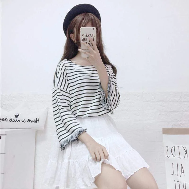 Women's Tassel Striped T-shirt