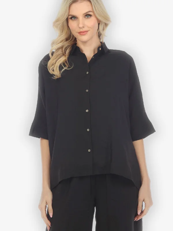 Solid Black Rayon Oversized Blouse