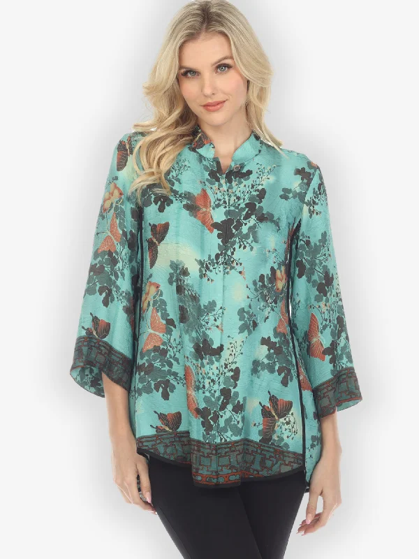 Butterfly Clouds Border in Turquoise Tummy Tuck Shirt