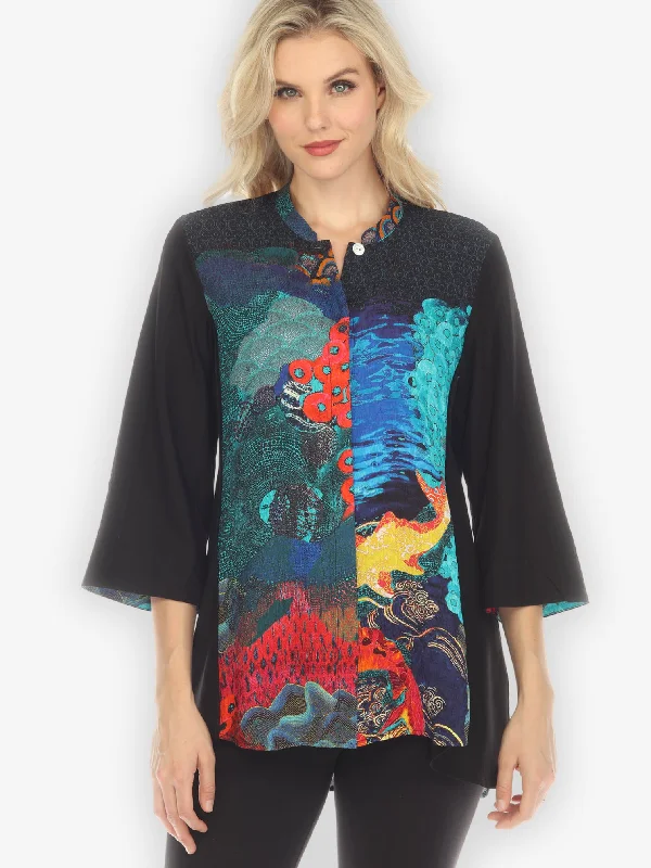 Colorful Water Scene Silk Blouse