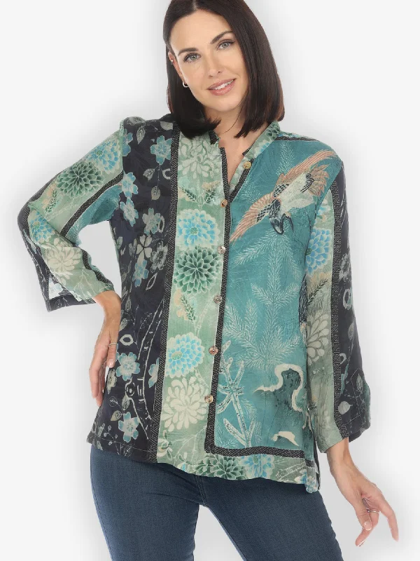 Crane Bamboo Floral Silk Blend Blouse