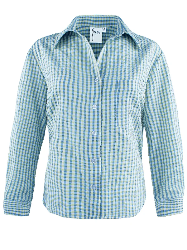 Cropped Andie Shirt Blue/Green/White Seersucker Check - Webstore Exclusive