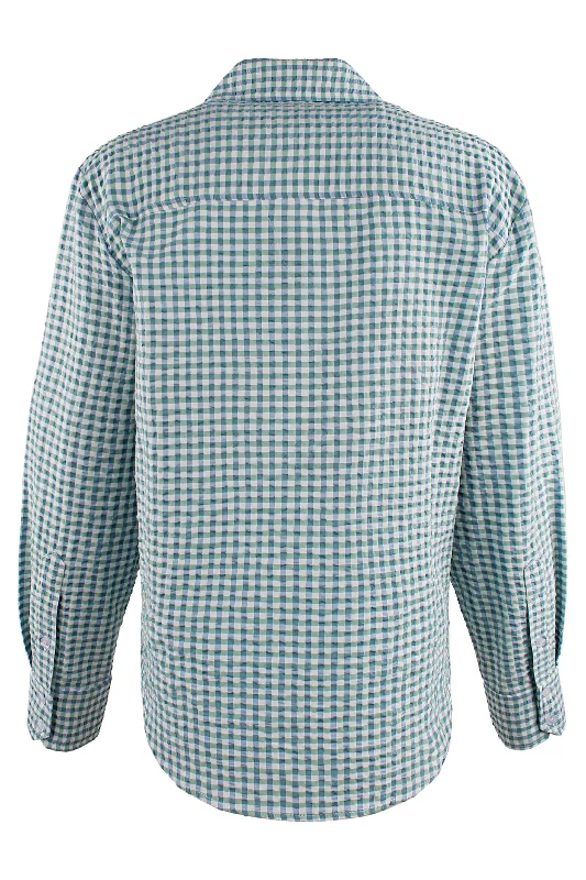 Cropped Andie Shirt Blue/Green/White Seersucker Check - Webstore Exclusive