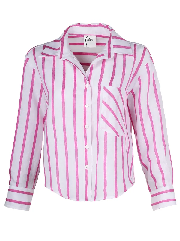 Crop Andie Shirt Pink & White Stripe