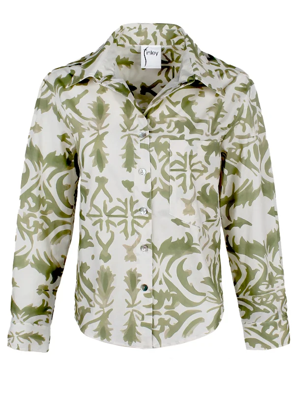 Cropped Andie Shirt Sage Tile Print