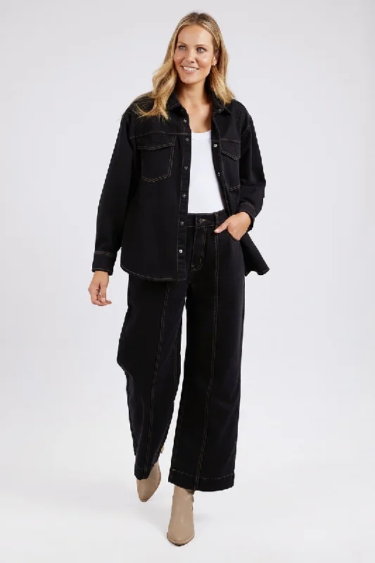 Daisy Black Contrast Stitch Over Shirt Daisy Black Contrast Stitch Over Shirt