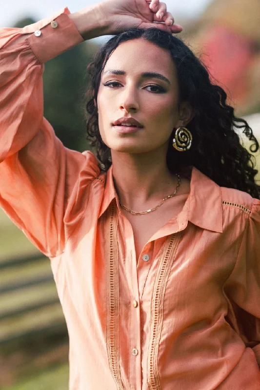 Elevated Apricot Ladder Lace Button Front Blouse