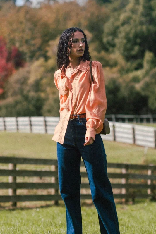 Elevated Apricot Ladder Lace Button Front Blouse