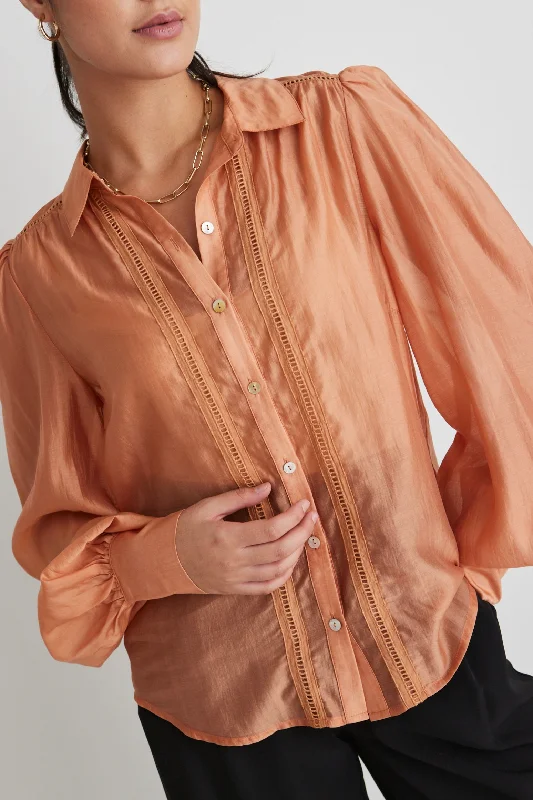 Elevated Apricot Ladder Lace Button Front Blouse