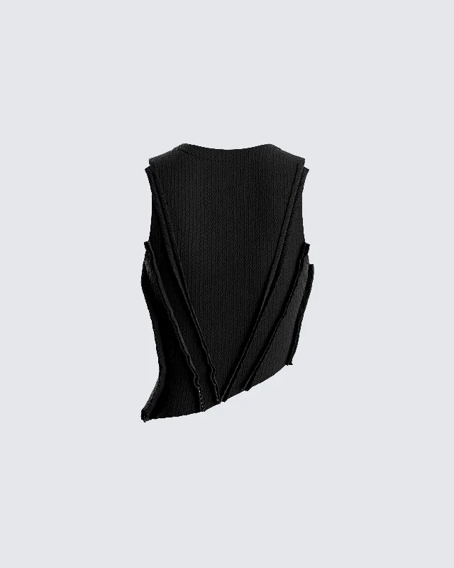 Iva Black Ribbed Cropped Top