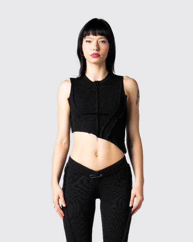 Iva Black Ribbed Cropped Top