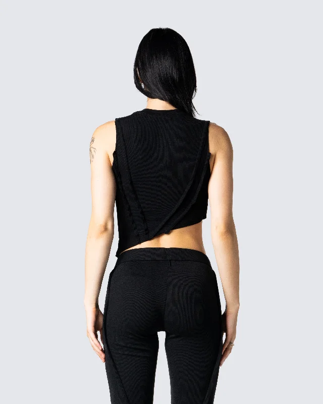 Iva Black Ribbed Cropped Top