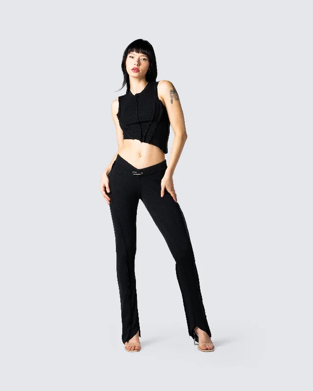 Iva Black Ribbed Cropped Top