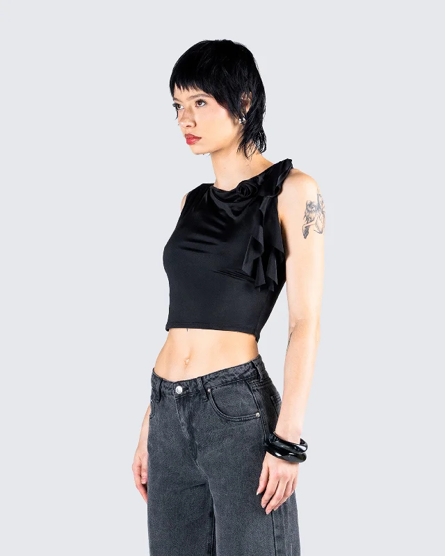 Veeti Black Jersey Crop Top