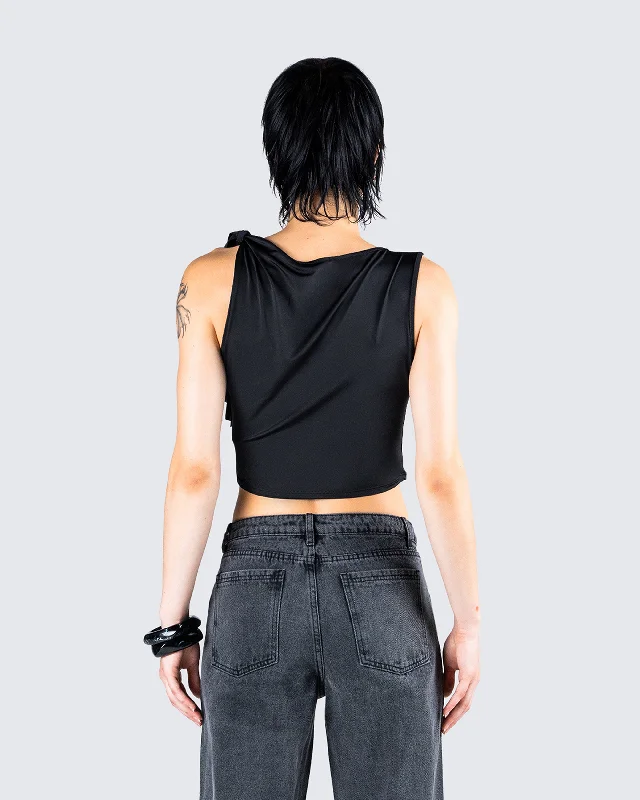 Veeti Black Jersey Crop Top