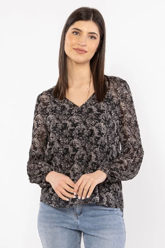 Wanderer Black Stripe Floral LS Blouse