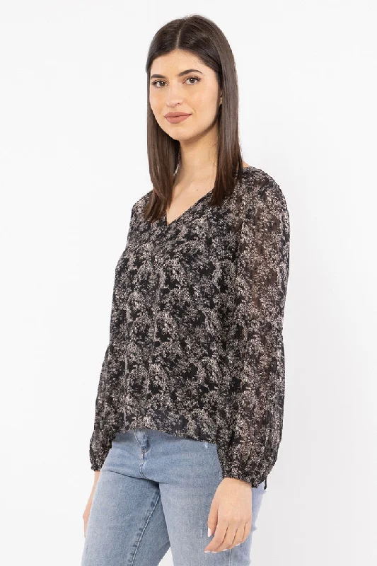 Wanderer Black Stripe Floral LS Blouse