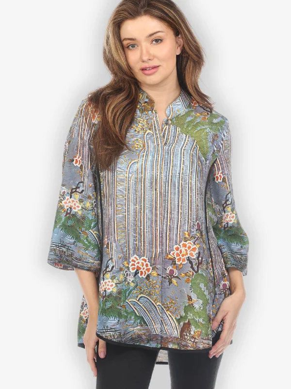 Waterfall and Flowers Tummy Tuck Shirt