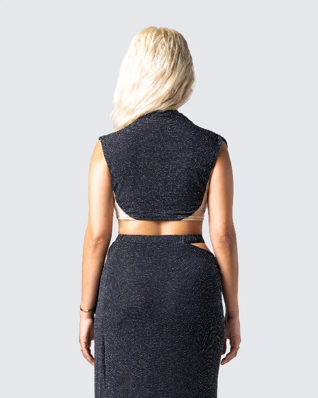 Whitney Black Shimmer Crop Top