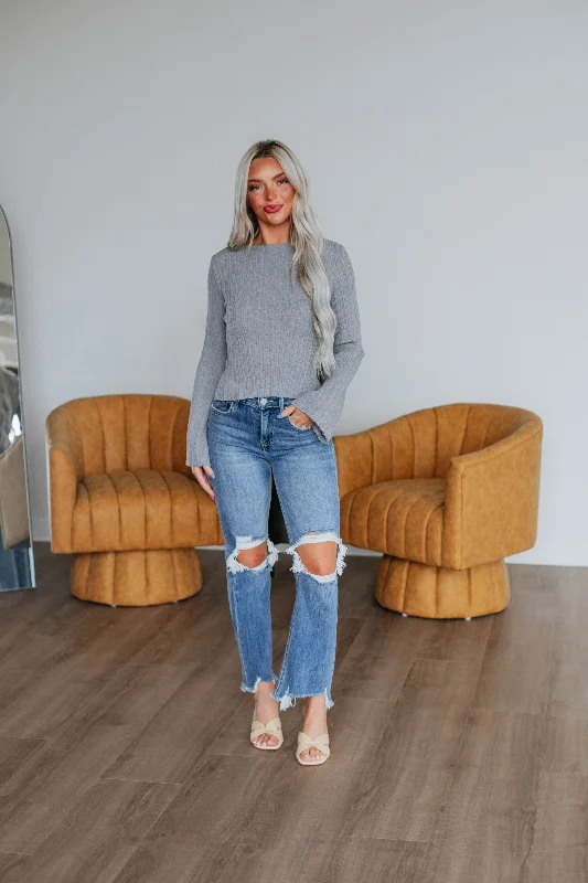 Jade Ribbed Top - Heather Grey