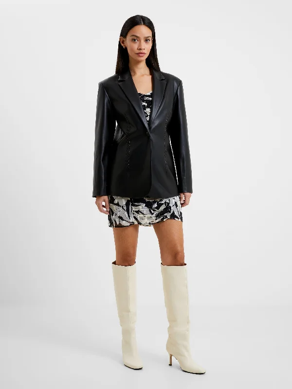 Crolenda Faux Leather Stitch Blazer