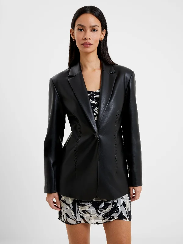 Crolenda Faux Leather Stitch Blazer