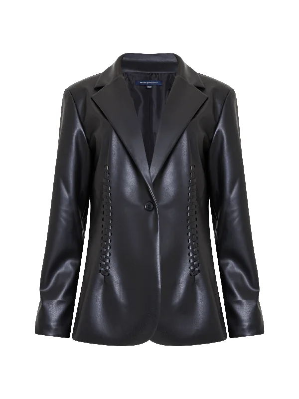 Crolenda Faux Leather Stitch Blazer