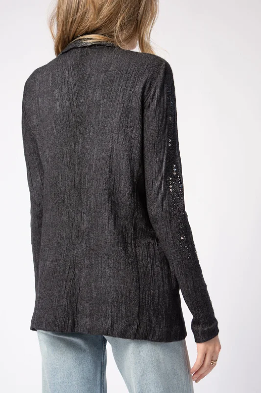 Embellished Plissé Blazer Jacket in Nero