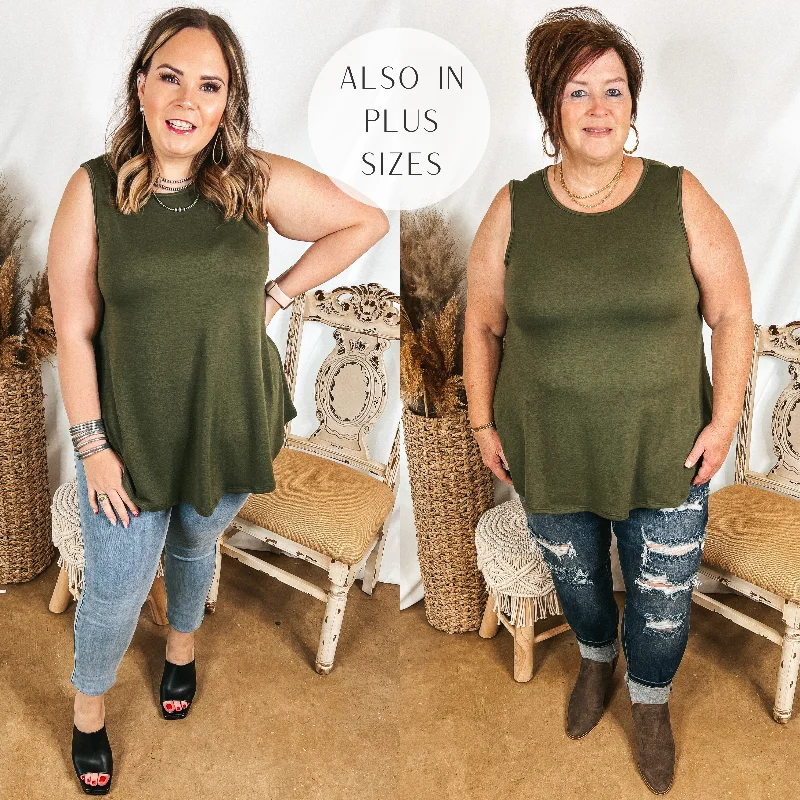 Give Me Joy Solid Knit A-Line Tank Top in Olive Green