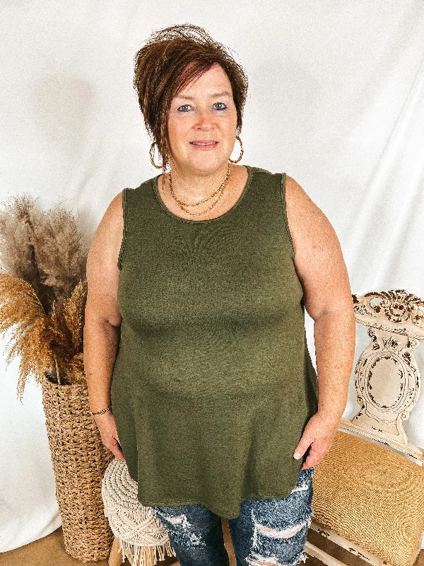 Give Me Joy Solid Knit A-Line Tank Top in Olive Green