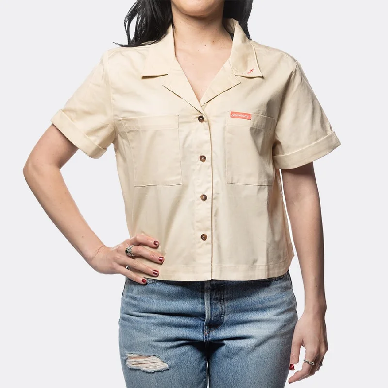 Fasthouse Women's Smoke Show Crop Button Up - Cream