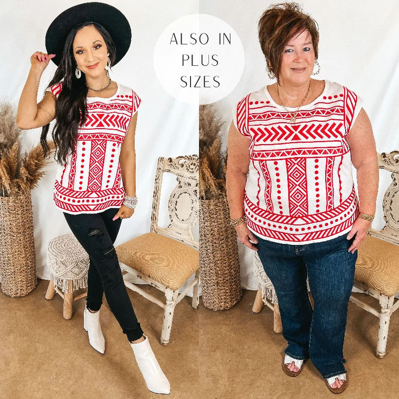 Last Chance Size Small | Call To You Red Pattern Embroidered Cap Sleeve Top in White