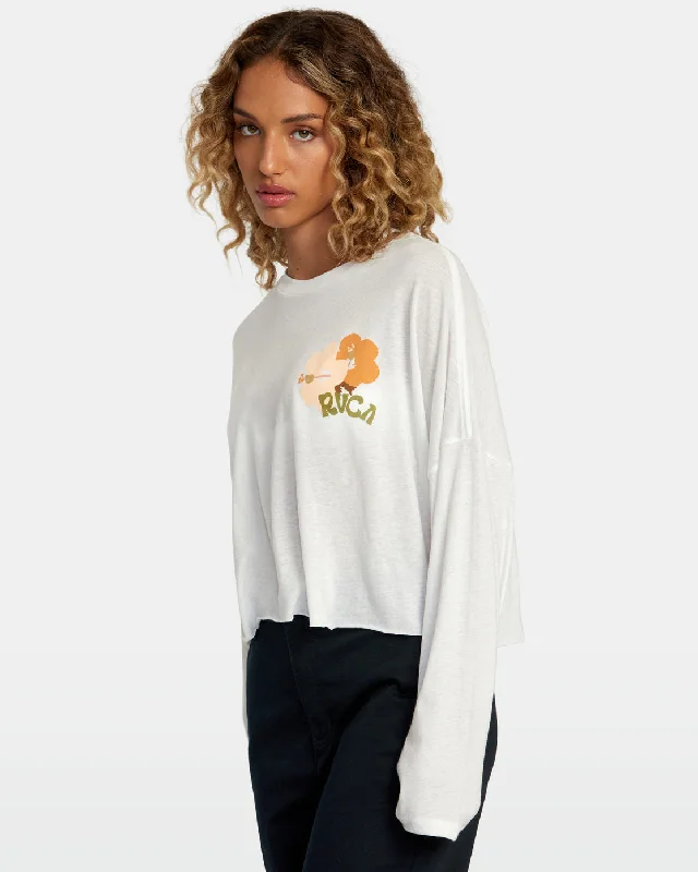 Retro Hibiscus Long Sleeve Tee - Vintage White