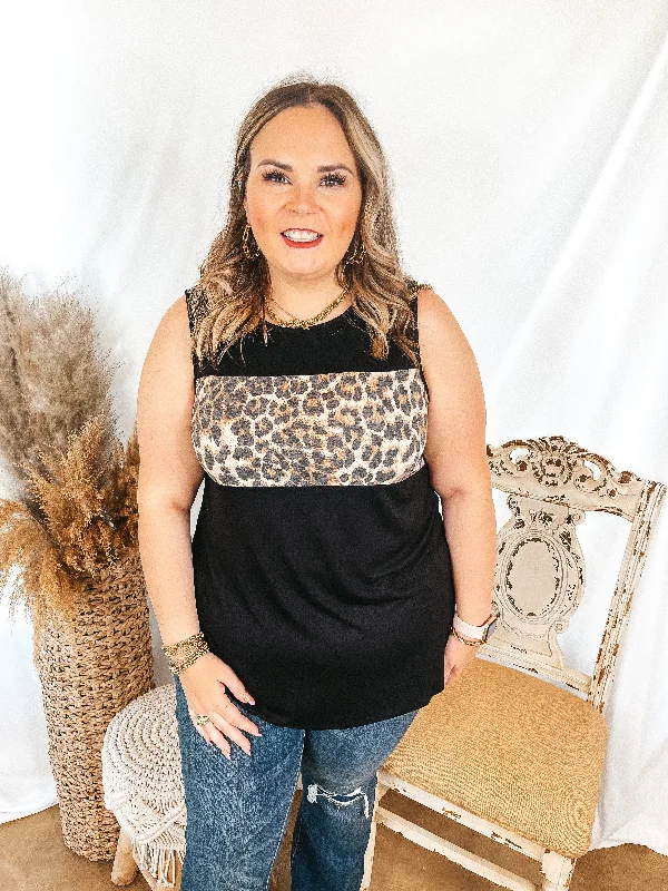 One Step Ahead Tank Top with Leopard Print Bust in Black