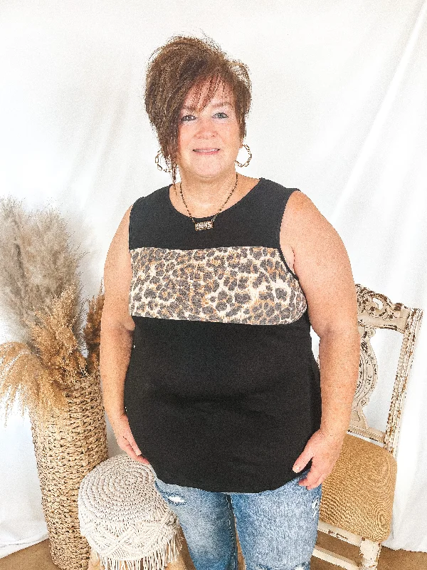 One Step Ahead Tank Top with Leopard Print Bust in Black