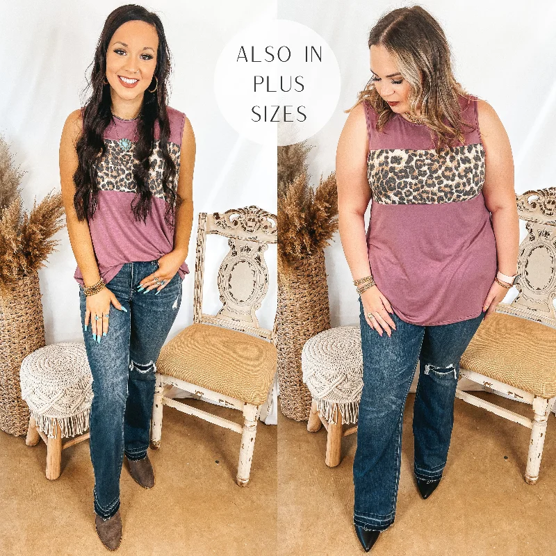 One Step Ahead Tank Top with Leopard Print Bust in Mauve