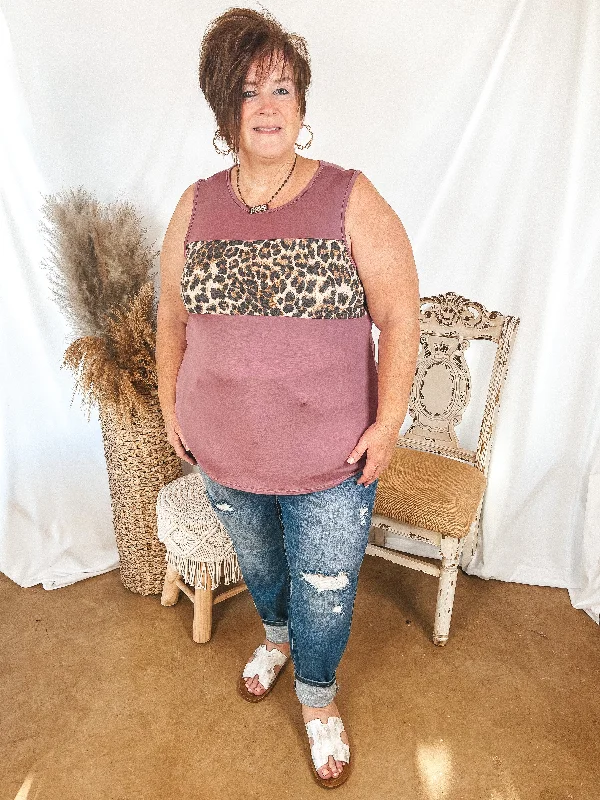 One Step Ahead Tank Top with Leopard Print Bust in Mauve