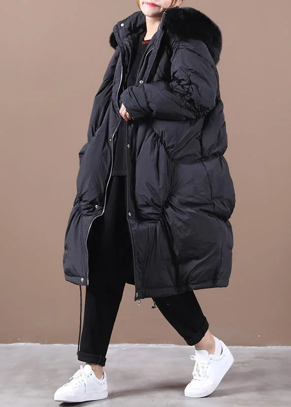 Warm black down jacket woman trendy plus size Winter down jacket hooded Cinched Luxury outwear