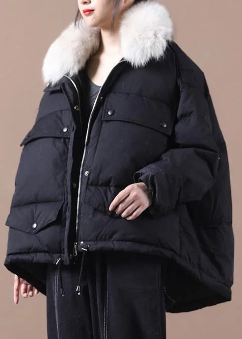 women black warm winter coat plus size parka faux fur collar drawstring Elegant coats