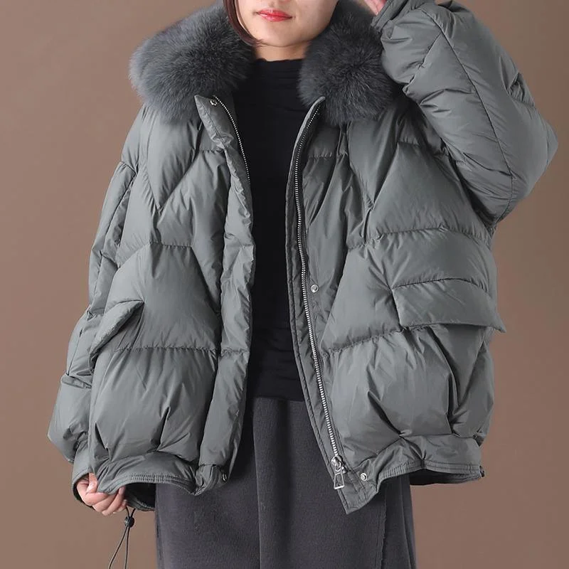 women plus size clothing down jacket winter outwear black fur collar drawstring down jacket woman